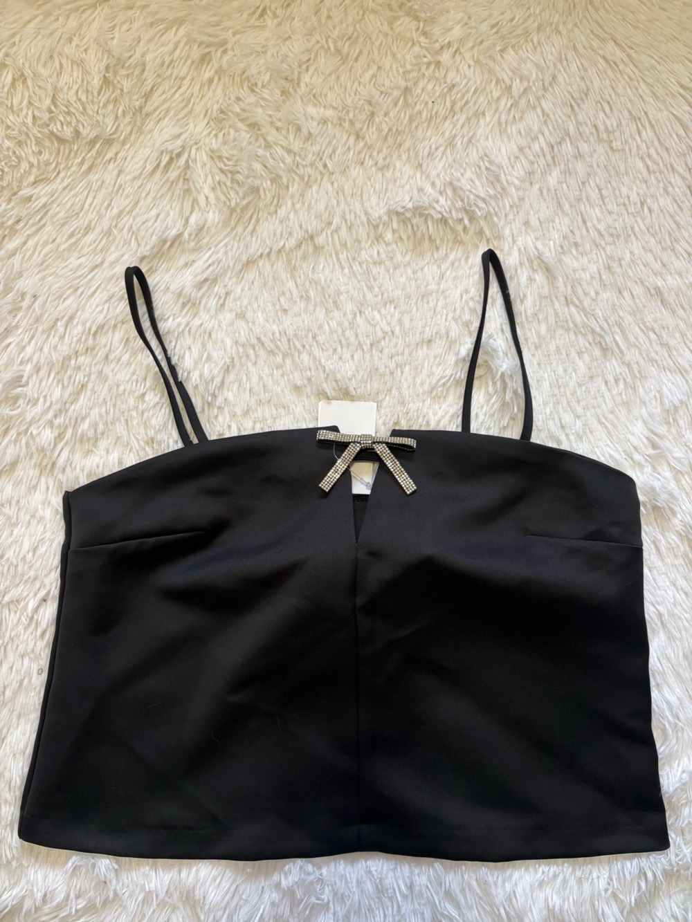 H&M Black Crop Top with Rhinestone Bow